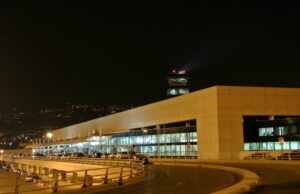 Evaluación de seguridad complica vuelos directos entre EE. UU. y Líbano Vista nocturna del Aeropuerto Internacional Rafic Hariri de Beirut, Líbano