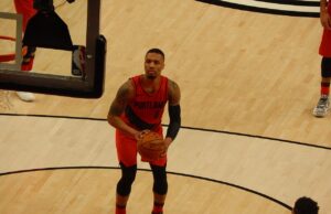 Damian Lillard con los Portland Trail Blazers durante un partido de 2018.