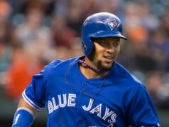 Emilio Bonifacio con los Toronto Blue Jays el 22 de abril de 2013; fotografía de archivo de Keith Allison.