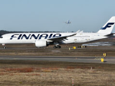 Airbus A350 de Finnair, matrícula OH-LWO, con decoración Moomin; fotografía de archivo de 2023.