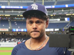 El lanzador dominicano Freddy Peralta, abridor de Tampa Bay para el Juego 3 de la Serie Mundial de 2026