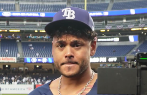 El lanzador dominicano Freddy Peralta, abridor de Tampa Bay para el Juego 3 de la Serie Mundial de 2026