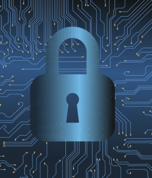 Inteligencia artificial y ciberseguridad en redes Candado digital sobre una red de circuitos, imagen ilustrativa sobre inteligencia artificial y ciberseguridad