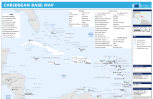 Mapa del Caribe con sus principales islas y territorios