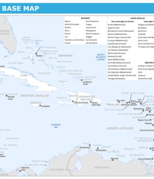 Mapa del Caribe con sus principales islas y territorios
