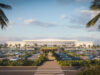 Representación visual oficial de la nueva terminal del AILA vista desde el área de estacionamiento