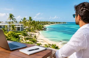 Inversionista observa un desarrollo turístico costero en Punta Cana, imagen ilustrativa