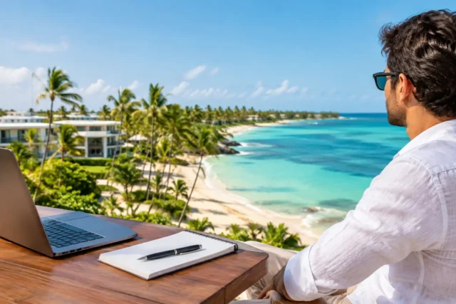 Inversionista observa un desarrollo turístico costero en Punta Cana, imagen ilustrativa