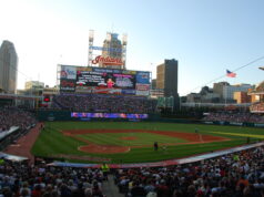 Vista del Progressive Field en Cleveland, escenario del Juego 4 de la Serie de Campeonato de la Liga Americana
