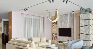 Interior ilustrativo de un showroom moderno con mobiliario contemporáneo; no corresponde a la sede de Grupo Cana Go