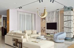 Interior ilustrativo de un showroom moderno con mobiliario contemporáneo; no corresponde a la sede de Grupo Cana Go