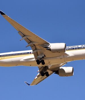 Airbus A350 de Singapore Airlines en aproximación al aeropuerto de Perth, Australia, en noviembre de 2019.