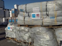 Paquetes de tiendas de campaña de Unicef y ayuda británica en Gaza; fotografía de archivo del 1 de diciembre de 2025.