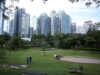 Vista de los edificios del distrito financiero de Yakarta desde el parque Hutan Kota GBK, fotografía de archivo de 2024